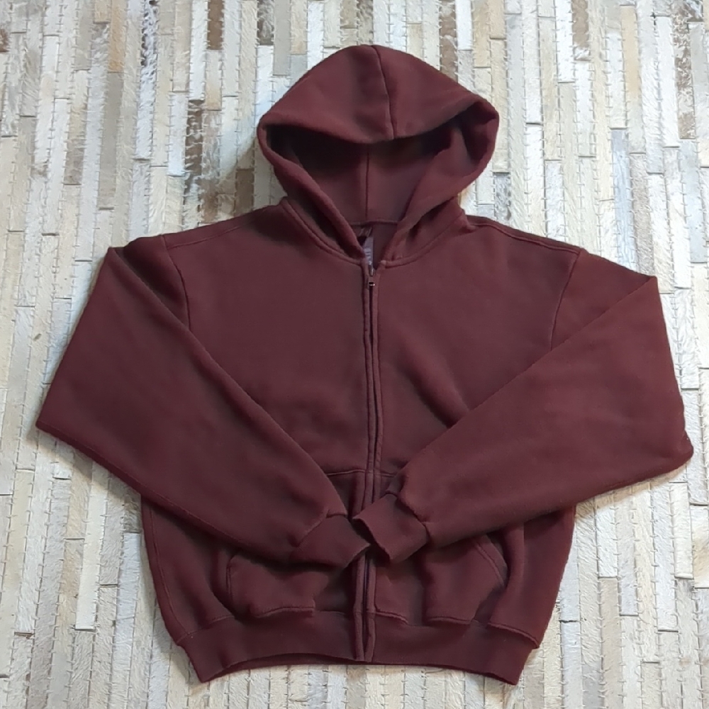 Skims Cotton Fleece Classic Zip-Up Maroon Dark Cherry Hooded Sweatshirt